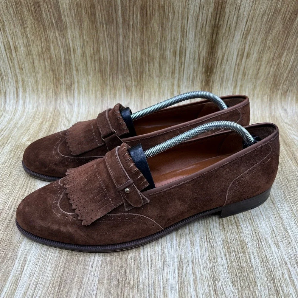 Salvatore Ferragamo Loafers Men's Size 11.5 D Brown Suede Kiltie Wingtip Casual